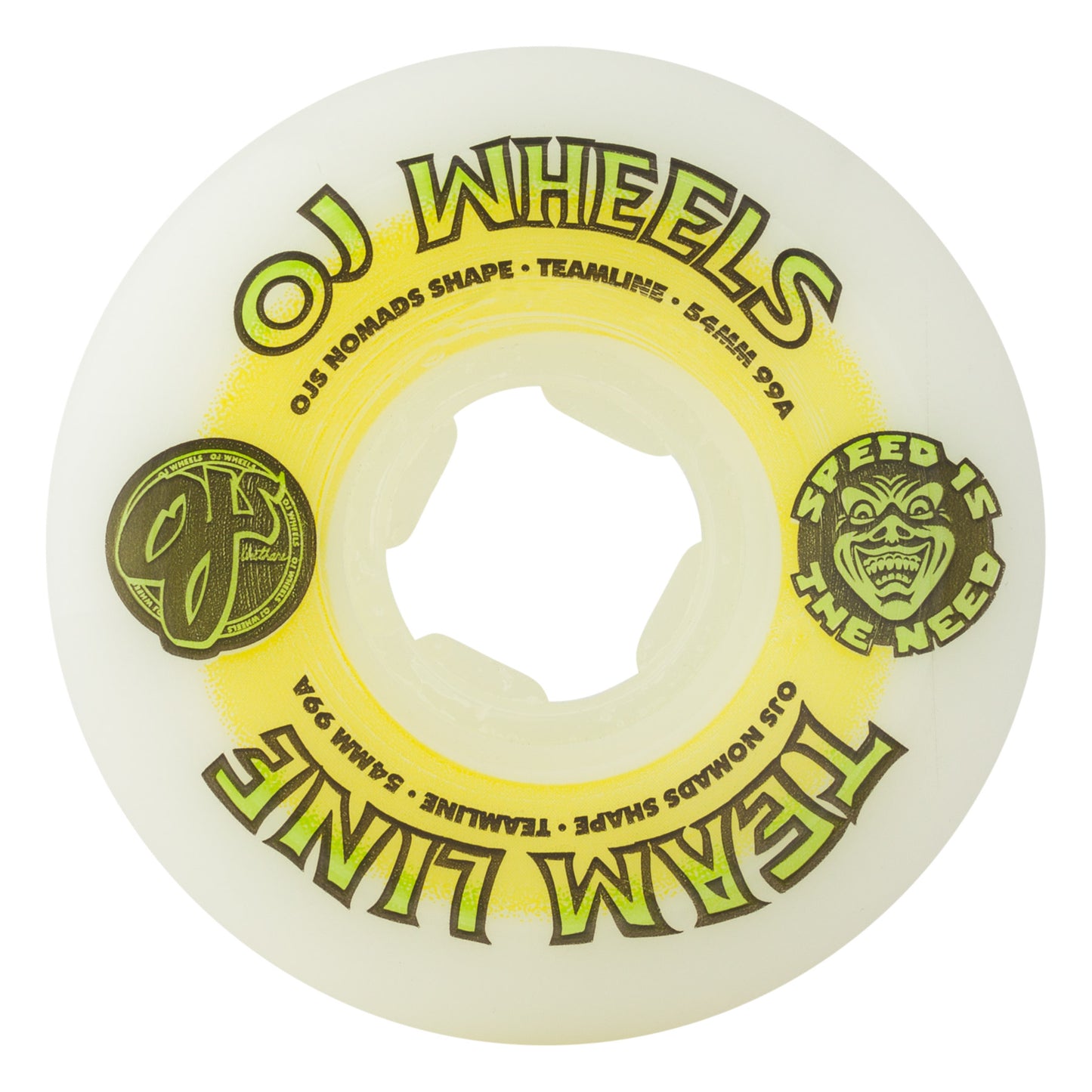 OJ 54mm Team Line Original White Yellow/Green Hardline 99a Wheels