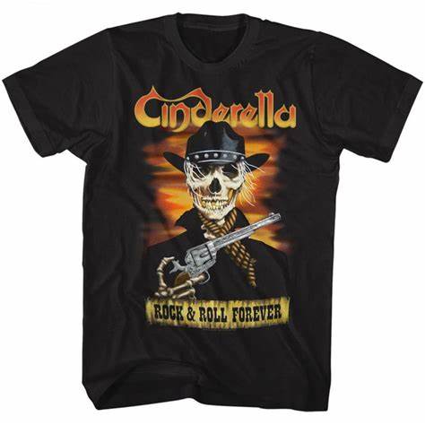 Cinderella Rock n Roll Forever skelerella Black T-Shirt