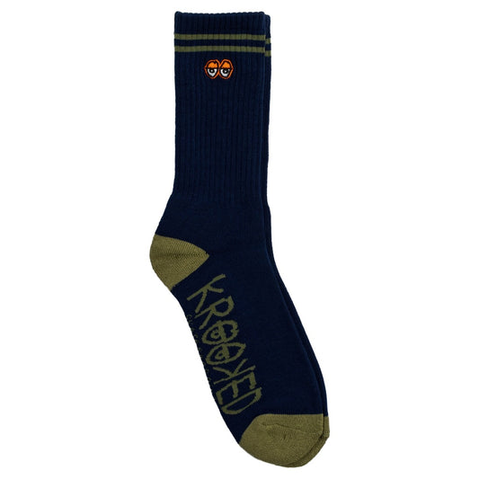 Krooked Eyes Emb Socks Navy/Olive/Orange