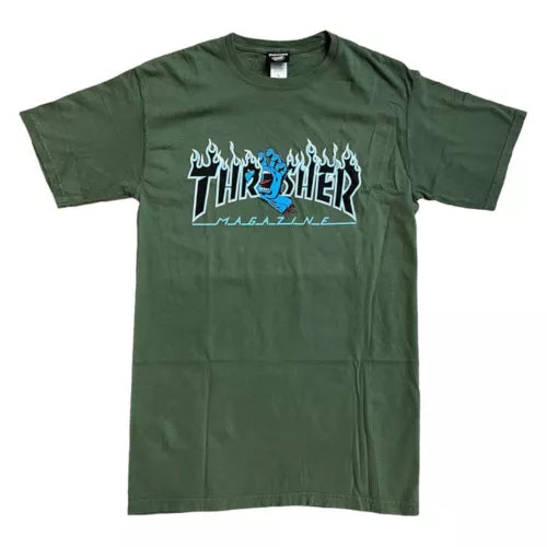 THRASHER x SANTA CRUZ SCREAMING FLAME LOGO WOMENS MOSS  GREEN T-SHIRT