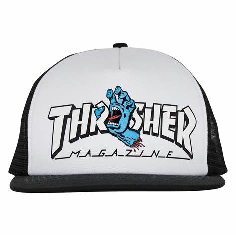 THRASHER x SANTA CRUZ SCREAMING LOGO MESH WHITE / BLACK SNAPBACK HAT